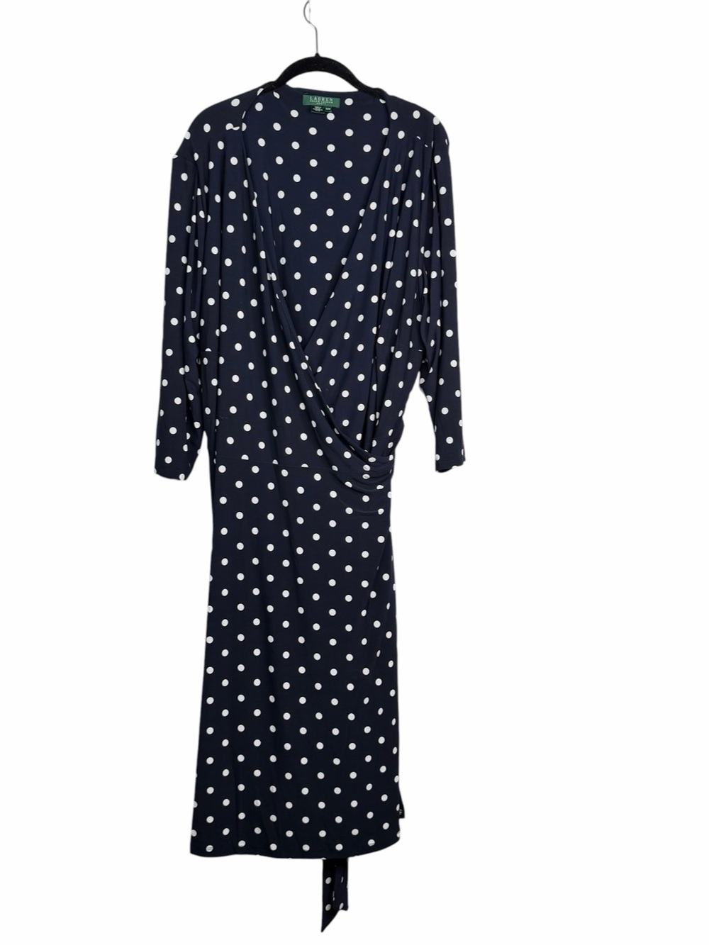 Ralph Lauren Blue Polka Dot Wrap Stretch Dress Knee length 3/4 Sleeve Size 22W